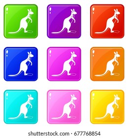 Kangaroo icons of 9 color set isolated vector illustration