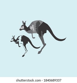 

kangaroo illustration with cubs walking