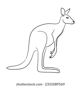 Kangaroo illustration in doodle style. Vector isolated on a white background. 