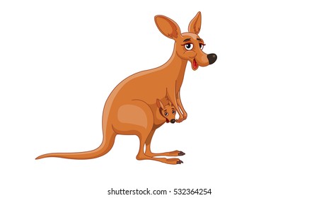 Kangaroo with Joey - Cartoon Vector Image