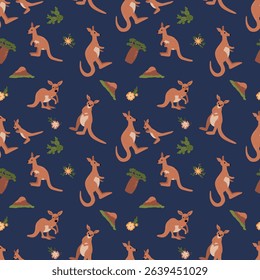 Kangaroo and Joey Seamless Pattern Illustration. Design for fabric, textile, wallpaper, packaging	
