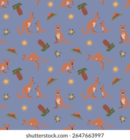 Canguru e Joey sem emenda padrão ilustração. Design para tecido, têxtil, papel de parede, embalagem	
