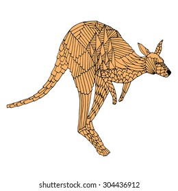 Kangaroo jump. Hand drawn vector illustration. Good for T-shirt, bag or whatever print. Vector illustration