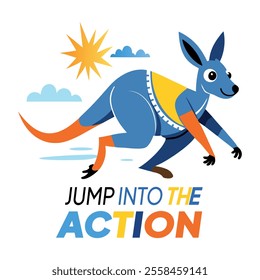 Kangaroo jump into the action, flat sticker 

