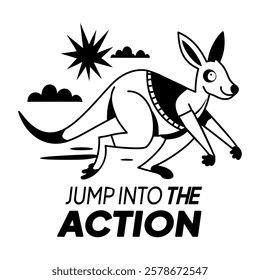 Kangaroo jump into the action, glyph sticker 

