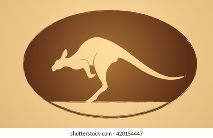 Kangaroo jumping designed on grunge circle background graphic vector.