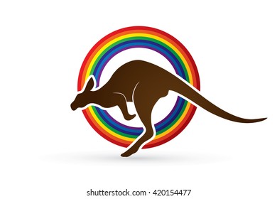 Kangaroo jumping designed on line rainbows background graphic vector.