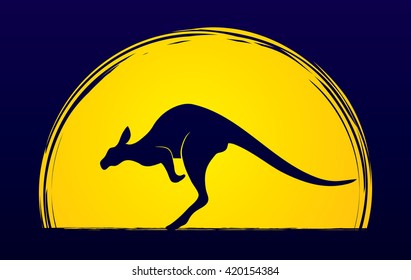 Kangaroo jumping designed on moonlight background graphic vector.