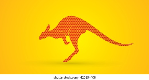 Kangaroo jumping designed using hexagon pattern graphic vector.