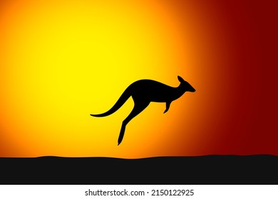 Kangaroo jumping front the sun, sunset, silhouette