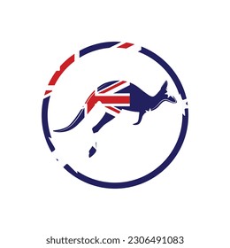 Kangaroo jumping logo template  Australian flag. 