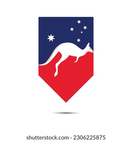 Kangaroo jumping logo template vector illustration with Australian flag colors and stars. 