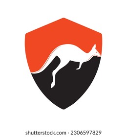 Kangaroo jumping logo template vector illustration inside a shape of shield.