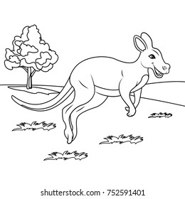 Kangaroo Jumping on green land, line art for coloring book