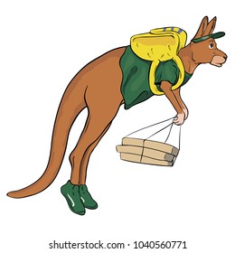 kangaroo jumps with a backpack delivers pizza .vector illustration