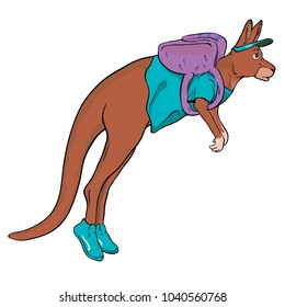 kangaroo jumps with a backpack. vector illustration