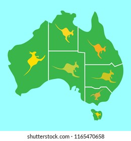Kangaroo jumps over Australia. Vector illustration.