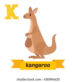 Kangaroo. K letter. Cute children animal alphabet in vector. Funny cartoon animals. Vector illustration