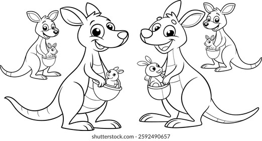 kangaroo kawaii coloring book illustration