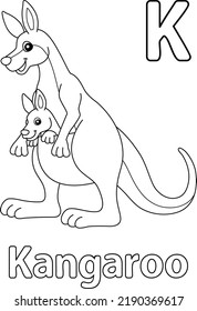 Kangaroo with Kid Alphabet ABC Coloring Page K