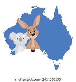 Kangaroo and koala with Australia map for Australia Day