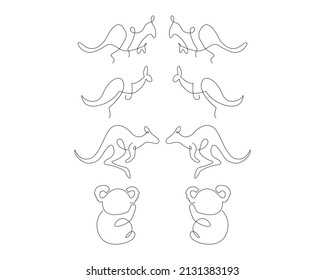 kangaroo koala australian animals hand drawn line art collection vector