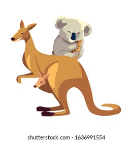 Kangaroo and koala on white background. vector illustration design.