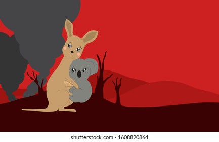 Kangaroo And Koala Sad Feeling On Bushfire