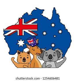 kangaroo koala wombat and emu australian flag map