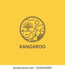 Kangaroo line art contorno círculo emblema logotipo design vetor ícone símbolo ilustração