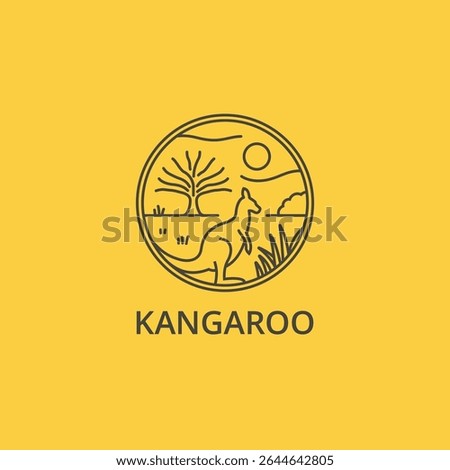 Kangaroo line art outline circle badge logo design vector icon sign symbol illustration