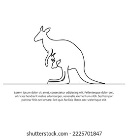 Kangaroo line design. Simple animal silhouette decorative elements drawn with one continuous line. Vector illustration of minimalist style on white background.