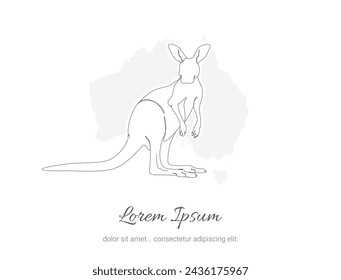 Kangaroo line icon. Vector illustration isolated on white background. Line Art Kangaroo with Australia island