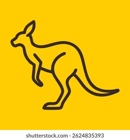 Logo da linha do canguru. Ícone linear de canguru preto isolado no plano de fundo amarelo. Ilustração vetorial.