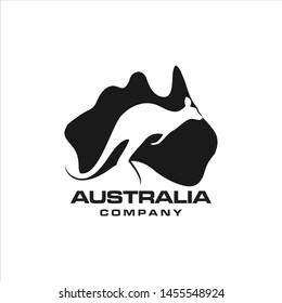 Kangaroo logo, Australia map of jumping animal