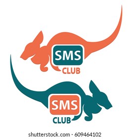 Kangaroo. Logo of an Australian kangaroo animal on a white background. Sign icon "sms". Vector illustration