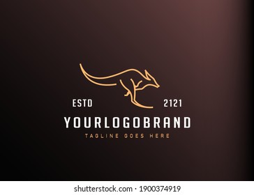 Kangaroo logo design inspiration. Vector illustration of kangaroo getting ready to jump. Modern vintage icon design template with line art style.