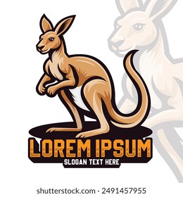 Kangaroo logo mascot illustration, fast jump kangaroo logo retro, badge, kangaroo cartoon icon