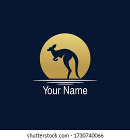 Kangaroo logo with a silhouette on dark background.