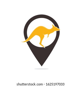 Kangaroo map pin shape concept vector logo design. Creative kangaroo nature logo design concept.