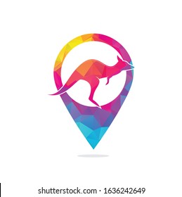 Kangaroo map pin shape concept vector logo design. Creative kangaroo nature logo design concept.