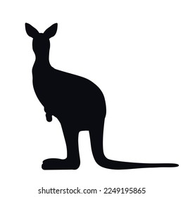 Kangaroo, a marsupial animal. vector stock illustration. Black and white monochrome silhouette. isolated on a white background.