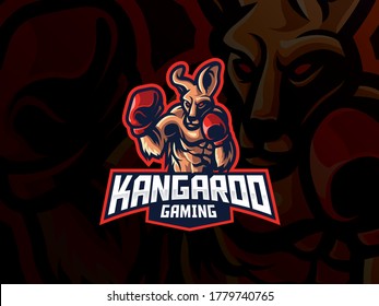 Kangaroo mascot sport logo design. Kangaroo fighter mascot vector illustration logo. Wild kangaroo mascot design with boxing gloves, Emblem design for esports team. Vector illustration