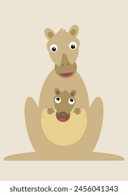 Kangaroo mother and baby, animal vector illustration, rare and endangered animal, mammal, wild, australia stock illustration