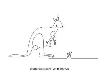 kangaroo mother and baby in pocket wildlife one line art design vector