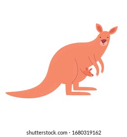 Kangaroo mother with a baby in its pouch. Vector illustration isolated on the white.