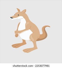 Kangaroo mother carrying a baby in its pouch. Vector illustration isolated on the white background.