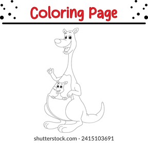 madre canguro con su página de colorear bebé para niños. Animales vectores en blanco y negro para libro de colorantes