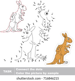 Kangaroo mother and her baby. Dot to dot educational game for kids.