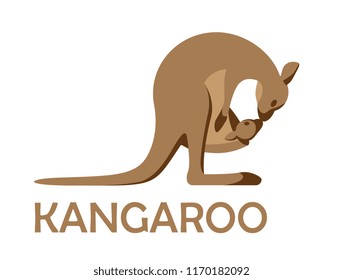 Kangaroo mother kisses her baby. Vactor logo